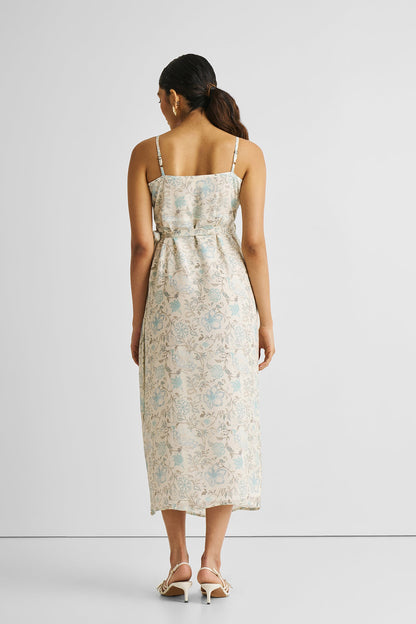 Strappy Wrap Dress in Blue Florals